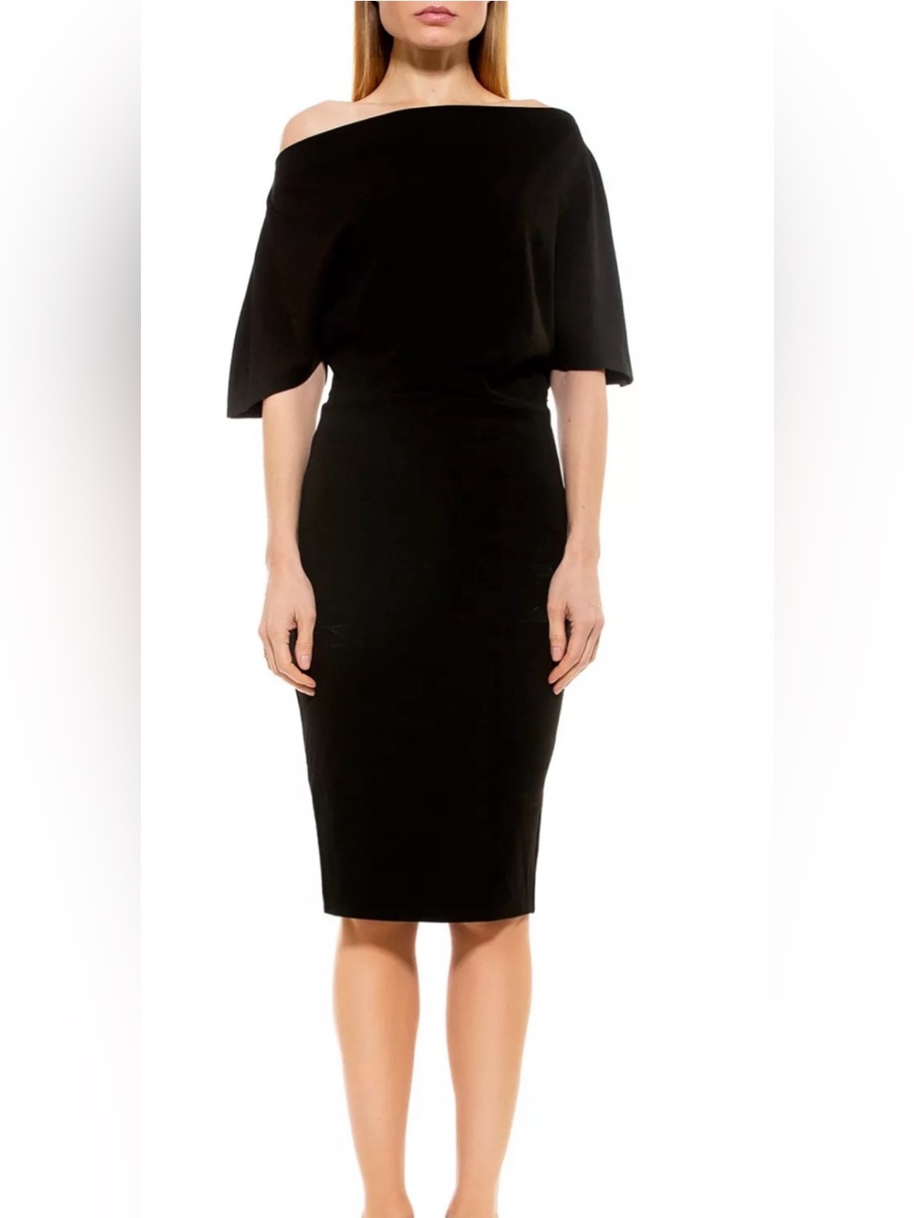 Alexia Admor Black Olivia Draped One-Shoulder Sheath Dress